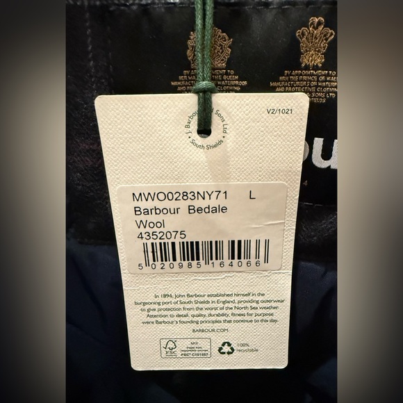 NWTs Barbour Wool Bedale Jacket. Navy. Large - Picture 12 of 12